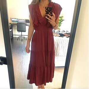 Summer Flowy Midi Dress Burnt Orange Size M, Melloday